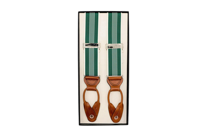 Cricket Stripe Suspenders Kelly Green: Circa 1933 Collection