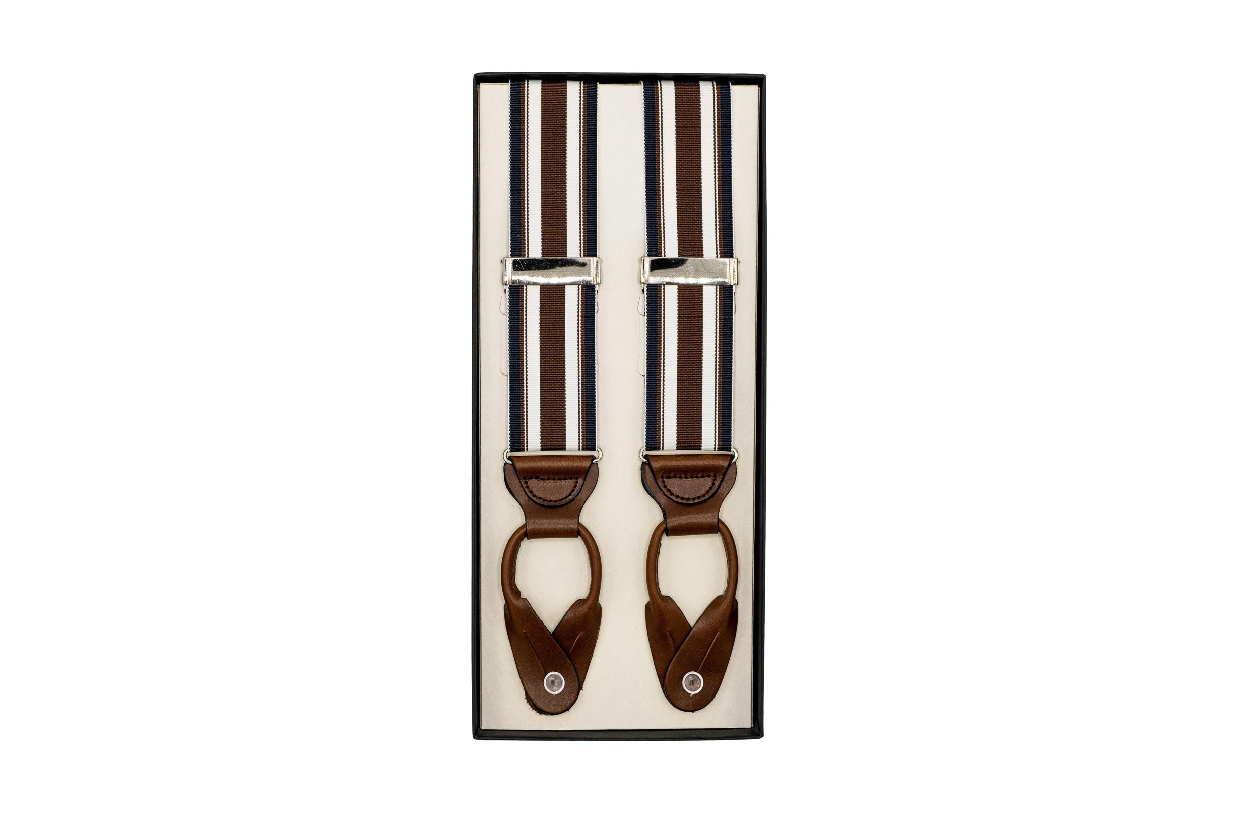 Lenox Stripe Suspenders Navy/Brown: Circa 1933 Collection