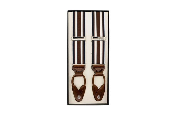 Lenox Stripe Suspenders Navy/Brown: Circa 1933 Collection