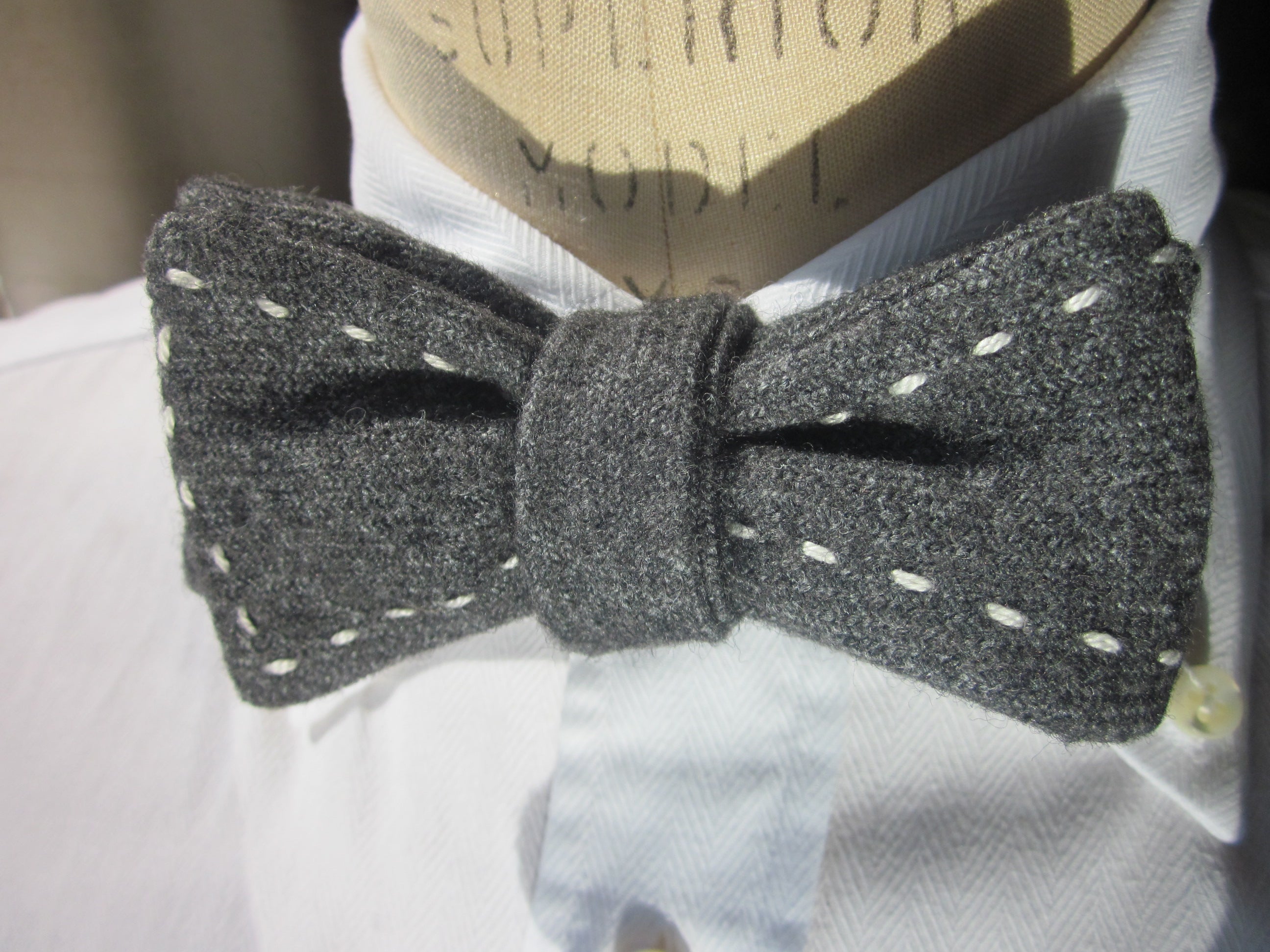 The Ellis Saddle-Stitched Bow Tie: Charcoal